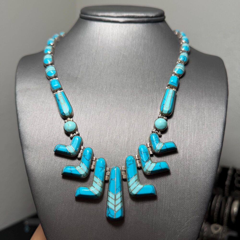 Designer ESCORCIA 950 Mexico Taxco Sterling Turquoise Necklace